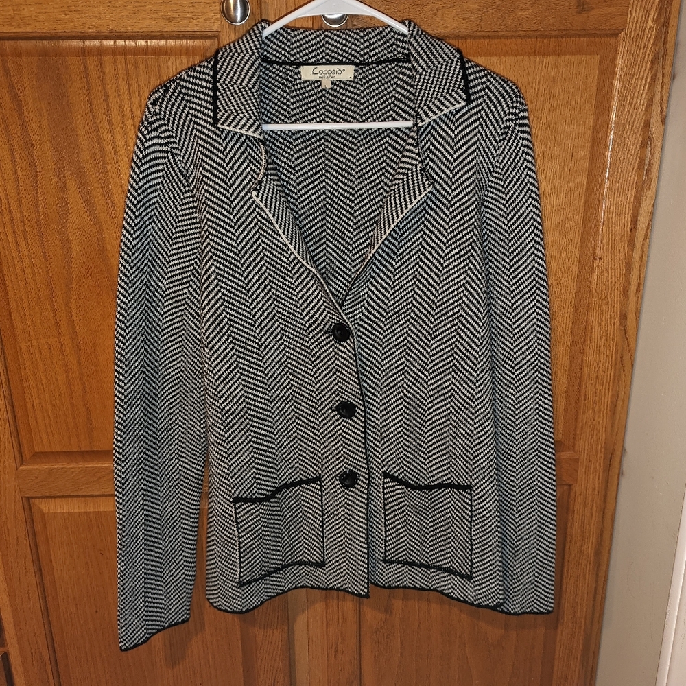 Cocogió Made in Italy herringbone black white blazer cardigan Women size L Large